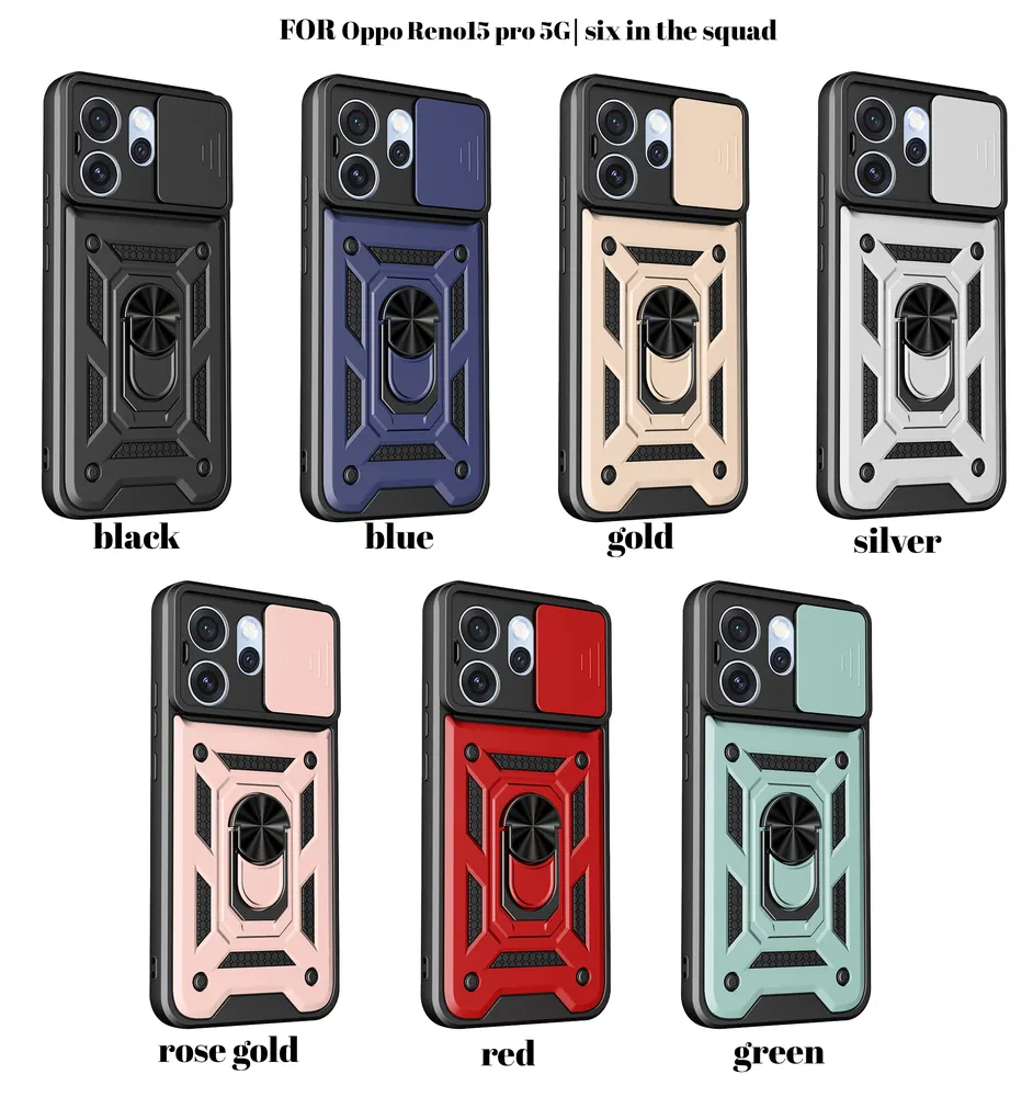 OPPO Reno 15 Pro 5G Ring Holder Kickstand Camera Slide Cover Design PC + TPU Phone Back Cover Case