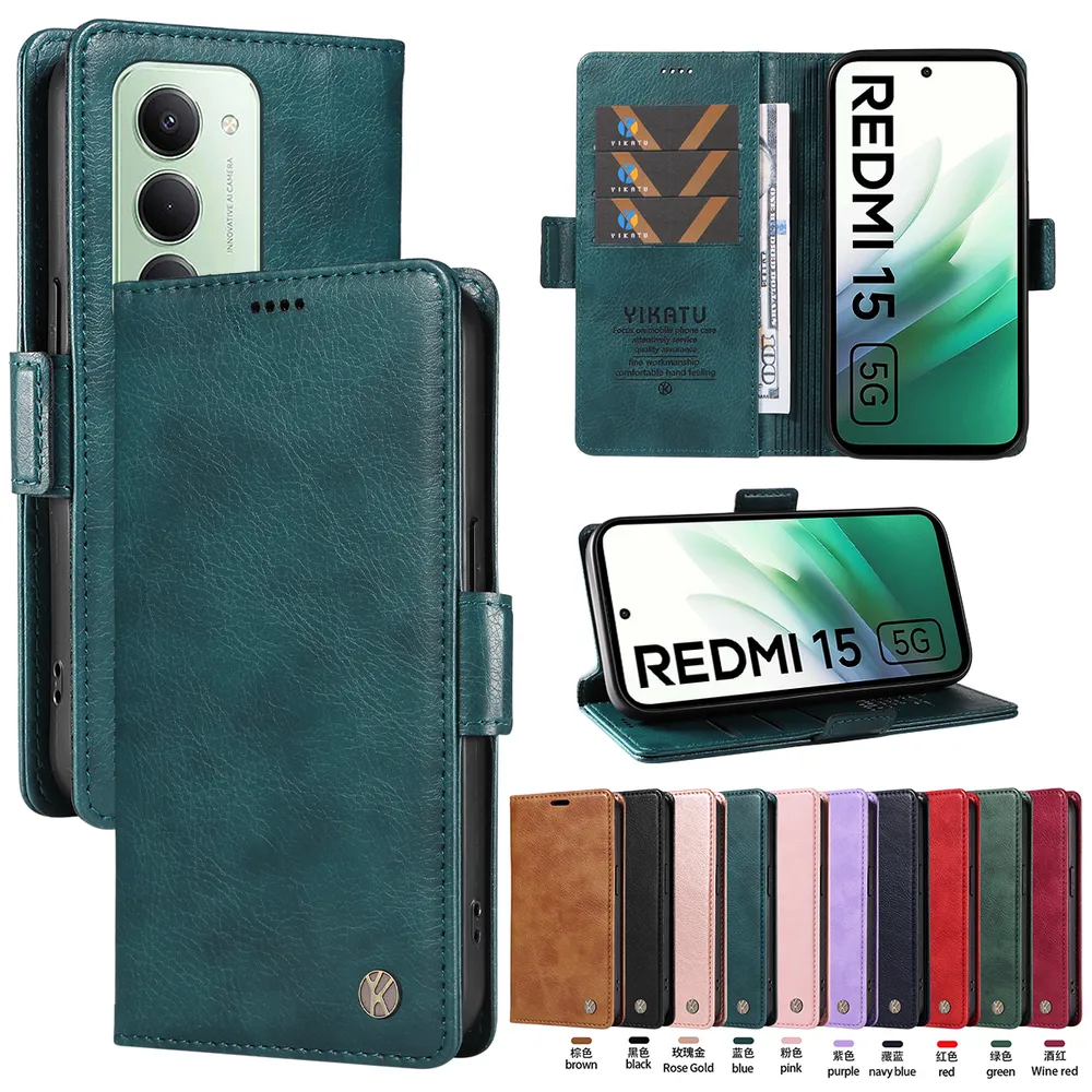 YIKATU YK-007 For Xiaomi Redmi 15 4G 171mm Leather Phone Cover Magnetic Side Clasps Protective Case