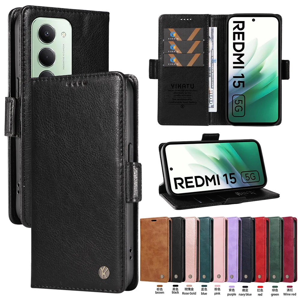 YIKATU YK-007 For Xiaomi Redmi 15 5G 169mm Leather Phone Cover Magnetic Side Clasps Protective Case