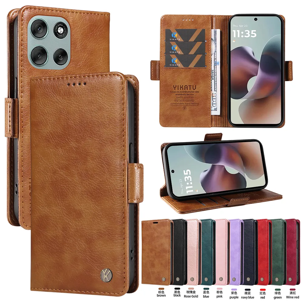YIKATU YK-007 For Motorola Moto G56 Leather Phone Cover Magnetic Side Clasps Protective Case