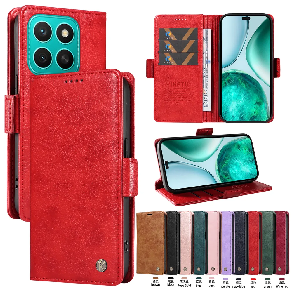YIKATU YK-007 For Honor X8C 4G Leather Phone Cover Magnetic Side Clasps Protective Case