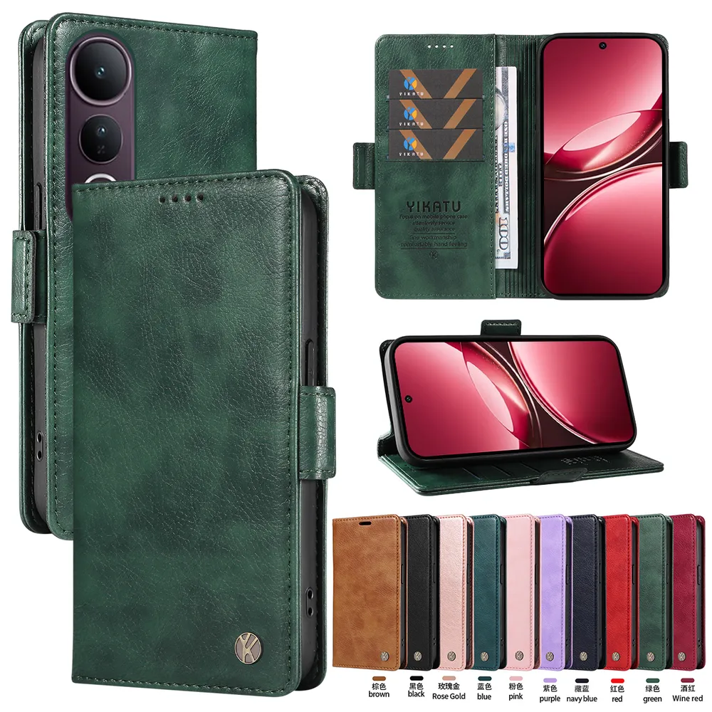 YIKATU YK-007 For VIVO V50 Lite 5G Leather Phone Cover Magnetic Side Clasps Protective Case