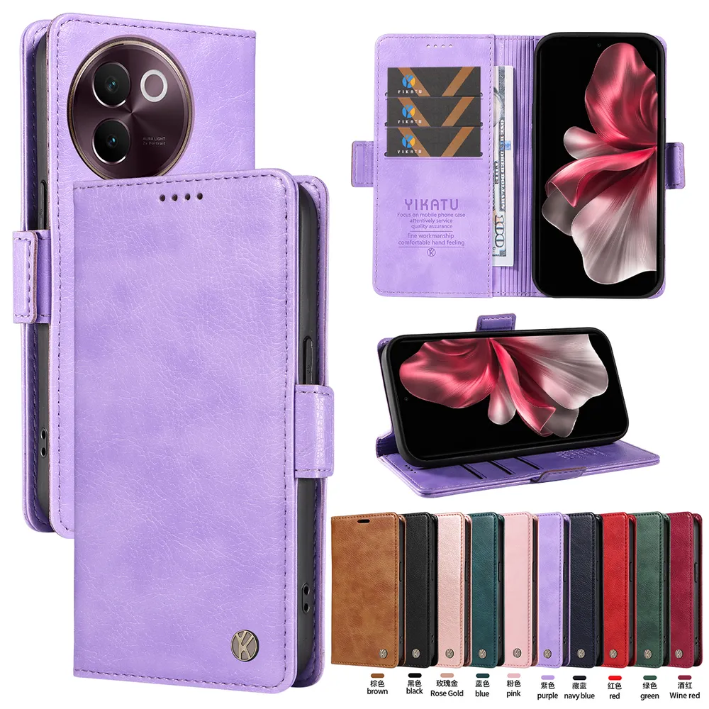 YIKATU YK-007 For VIVO V30E 5G Leather Phone Cover Magnetic Side Clasps Protective Case