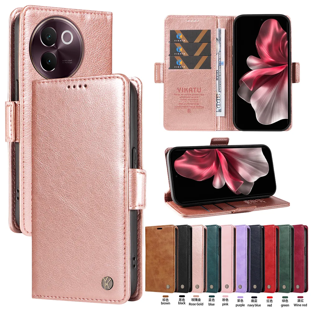 YIKATU YK-007 For VIVO V40 Lite 5G Leather Phone Cover Magnetic Side Clasps Protective Case