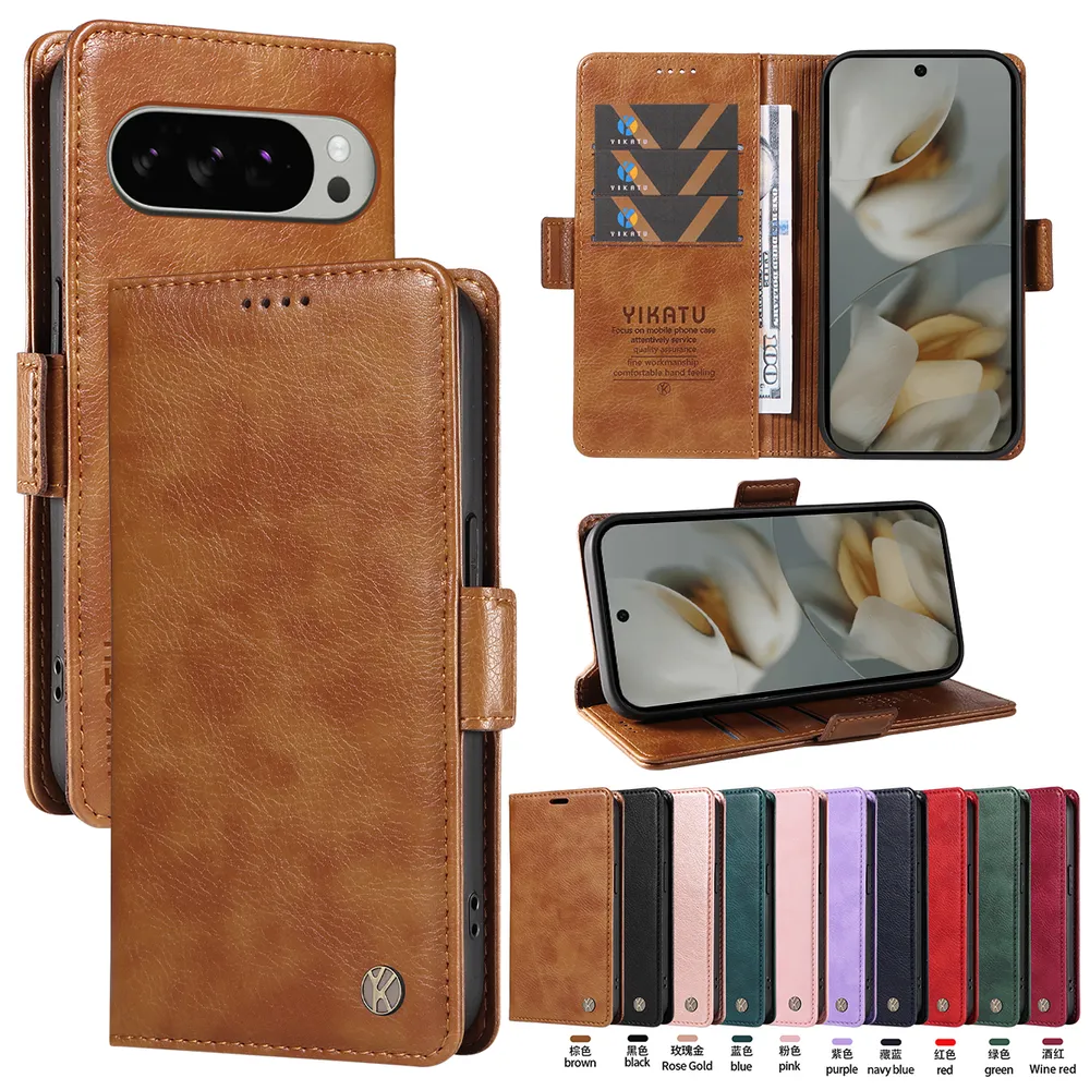 YIKATU YK-007 For Google Pixel 9 Pro XL 5G Leather Phone Cover Magnetic Side Clasps Protective Case