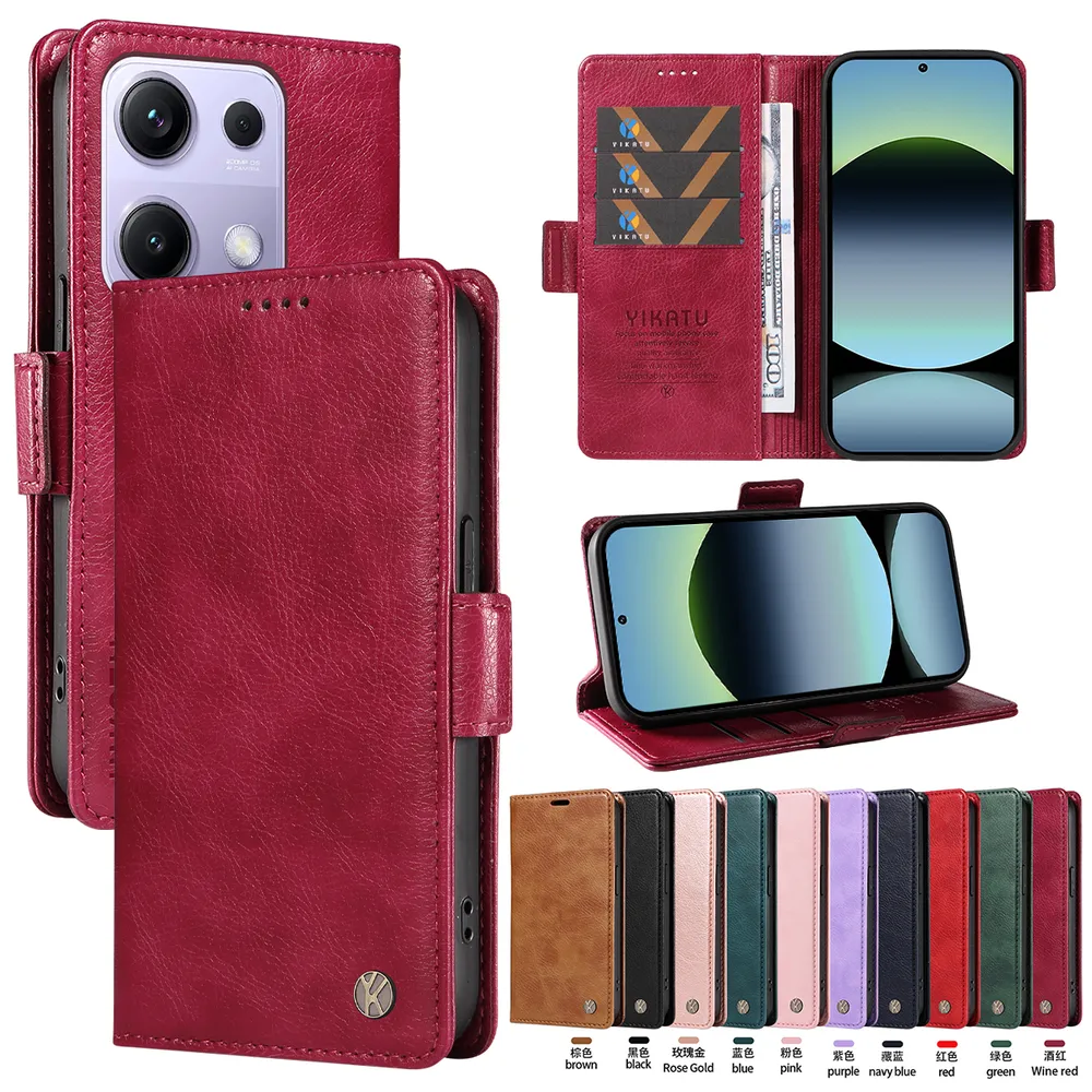 YIKATU YK-007 For Xiaomi Redmi Note 14S Leather Phone Cover Magnetic Side Clasps Protective Case