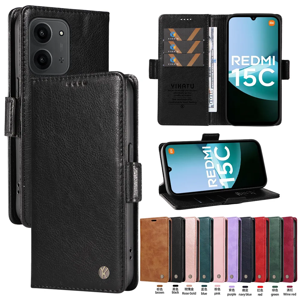YIKATU YK-007 For Xiaomi Redmi 15C 171mm Leather Phone Cover Magnetic Side Clasps Protective Case