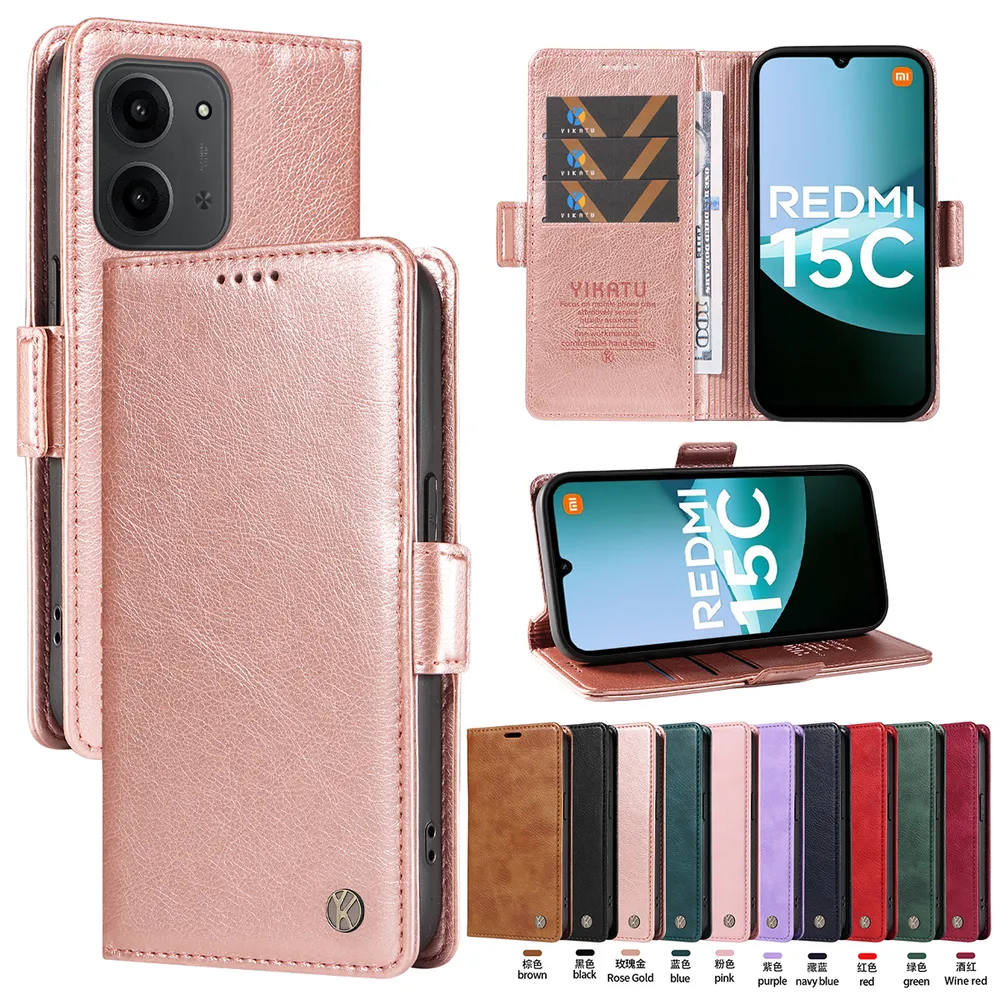 YIKATU YK-007 For Xiaomi Redmi 15C 173mm Leather Phone Cover Magnetic Side Clasps Protective Case