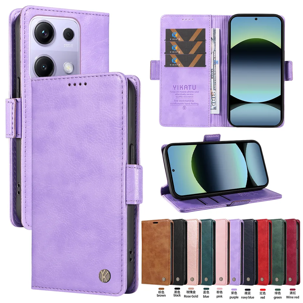 YIKATU YK-007 For Xiaomi Poco M6 Pro 4G Leather Phone Cover Magnetic Side Clasps Protective Case