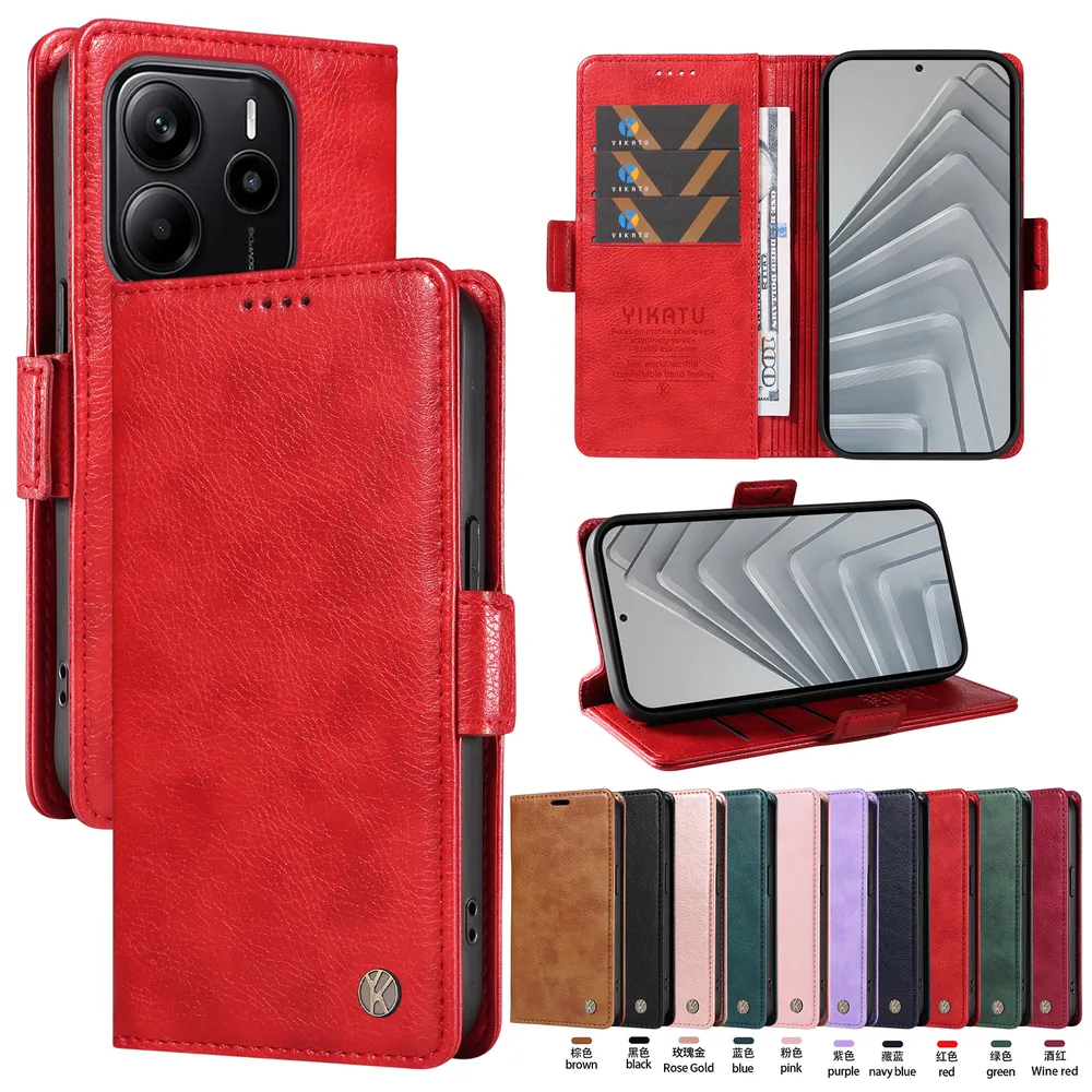 YIKATU YK-007 For Xiaomi Redmi Note 14 4G Leather Phone Cover Magnetic Side Clasps Protective Case
