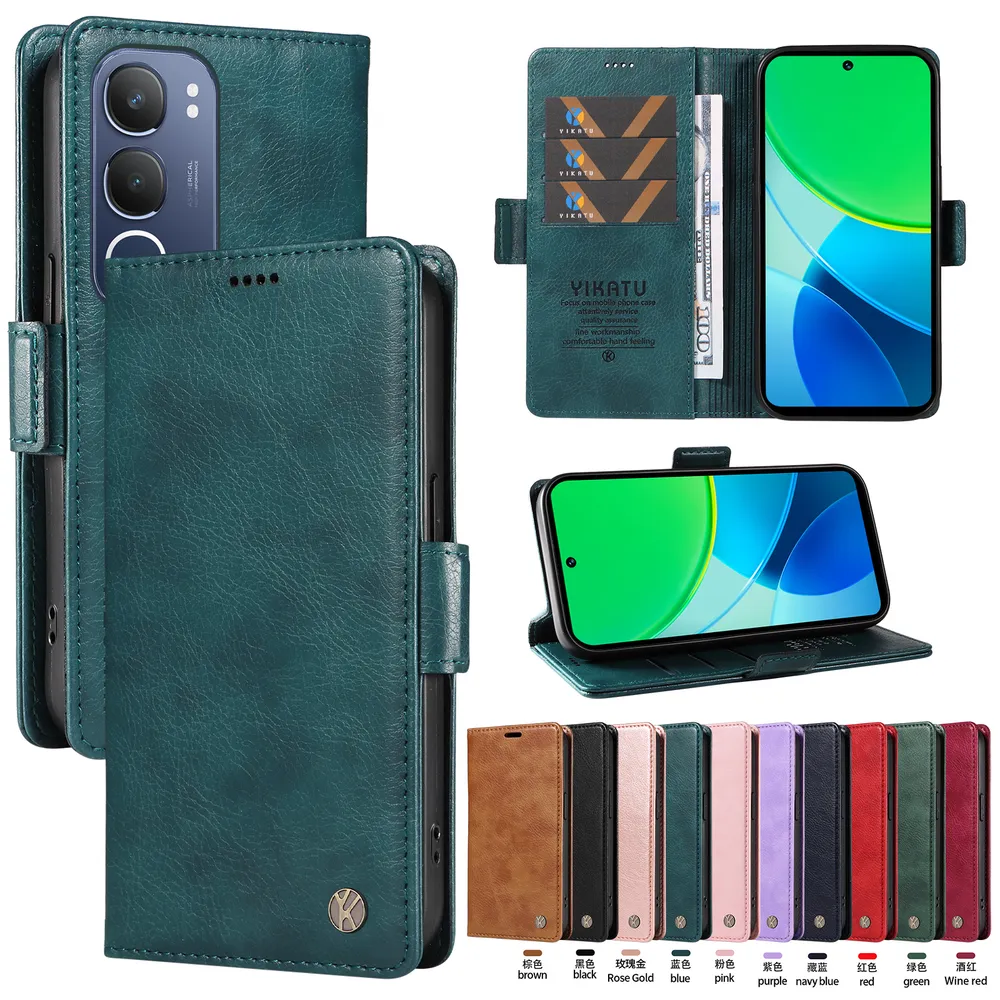 YIKATU YK-007 For VIVO Y19S 4G Leather Phone Cover Magnetic Side Clasps Protective Case