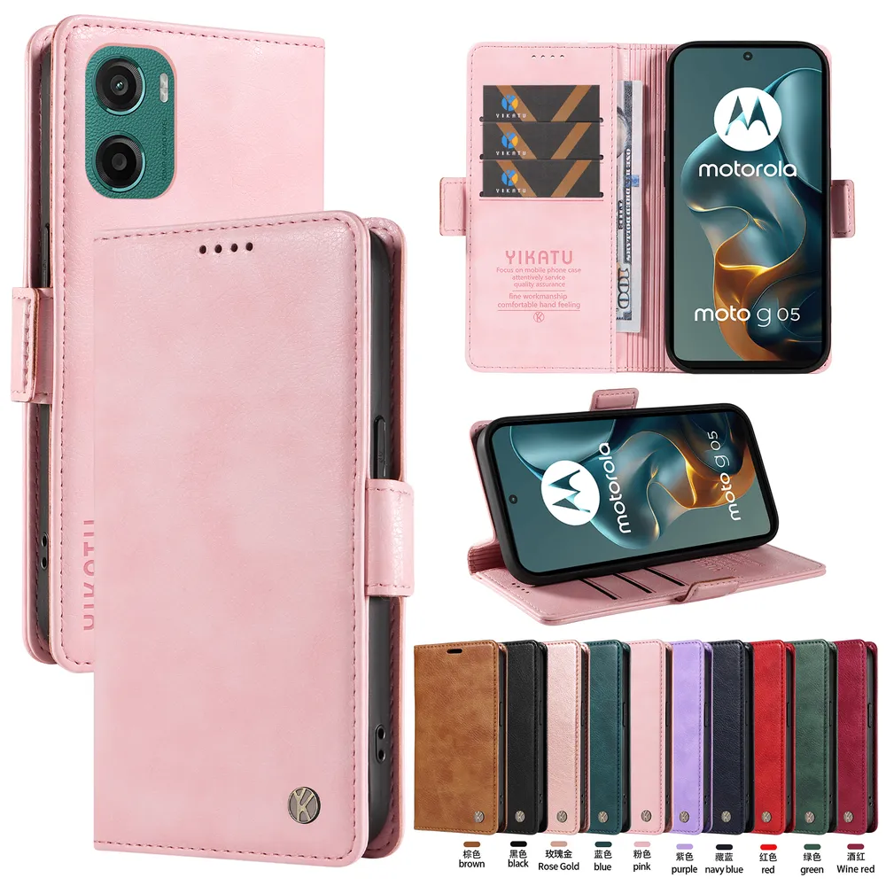 YIKATU YK-007 For Motorola Moto G05 Leather Phone Cover Magnetic Side Clasps Protective Case