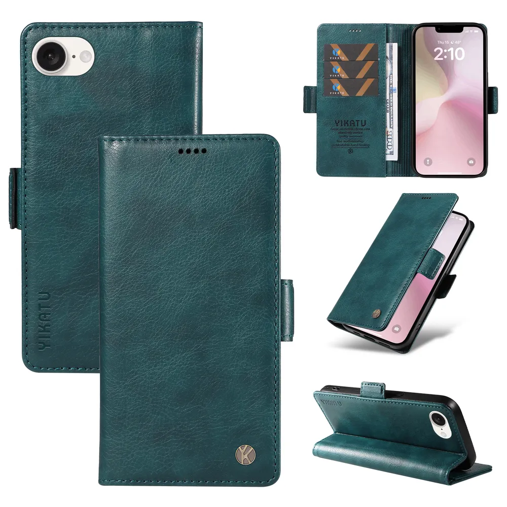 YIKATU YK-007 For iPhone 16E Leather Phone Cover Magnetic Side Clasps Protective Case