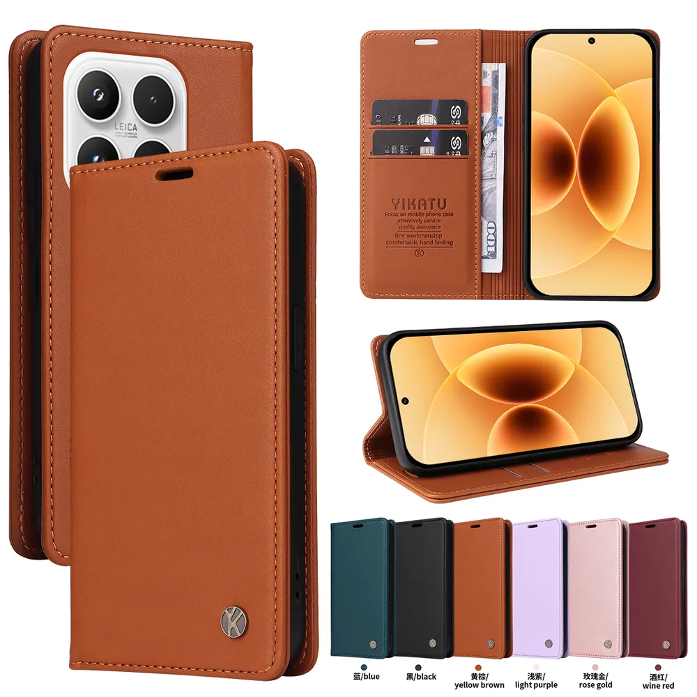 YIKATU YK-001 For Xiaomi 17 Phone Wallet Case Anti-fall Phone Shell Magnetic Closure Flip Leather Cover Stand