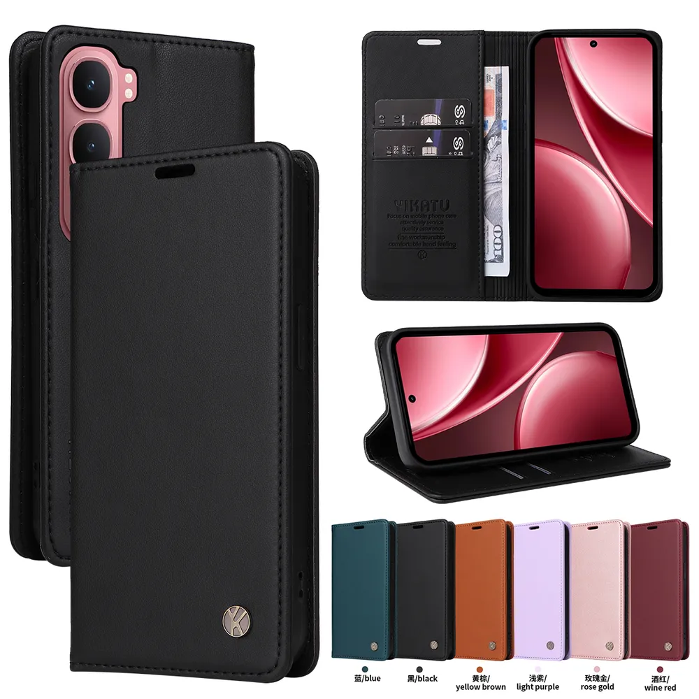 YIKATU YK-001 For Vivo Y21D Phone Wallet Case Anti-fall Phone Shell Magnetic Closure Flip Leather Cover Stand
