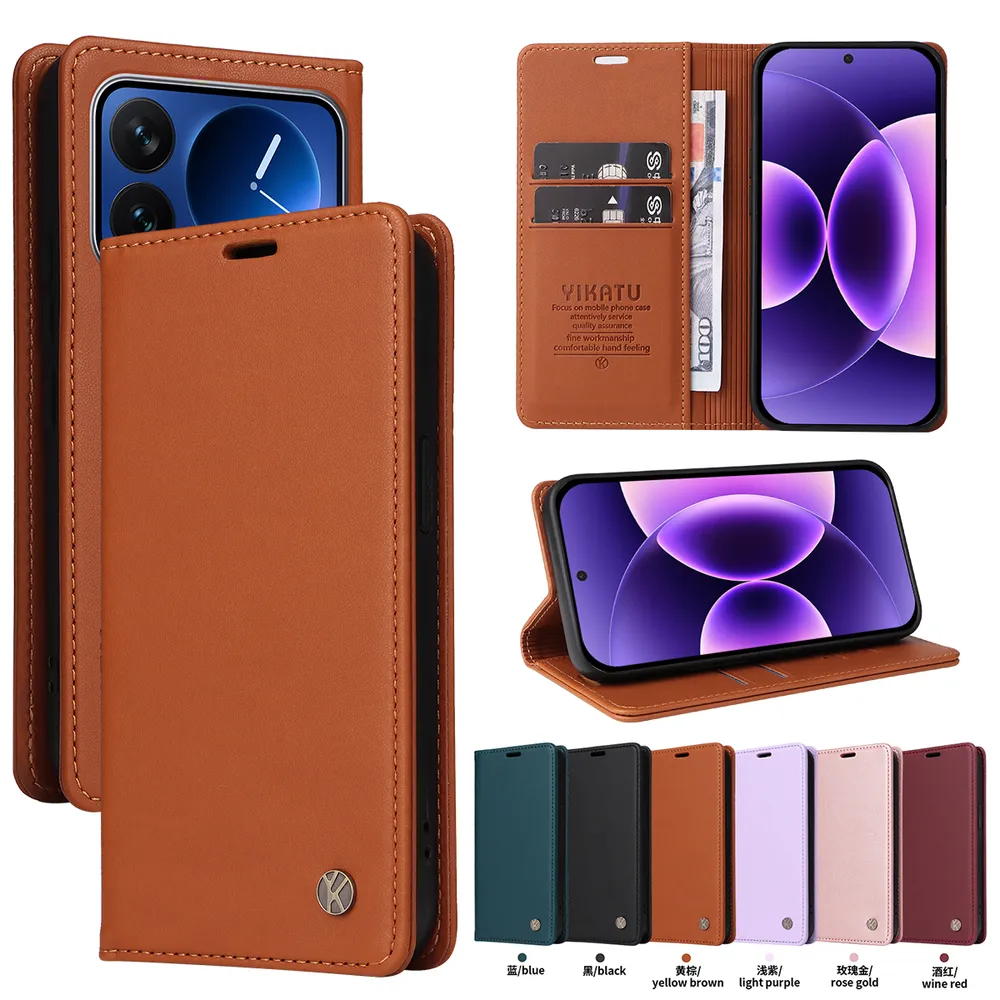 YIKATU YK-001 For Xiaomi 17 Pro Phone Wallet Case Anti-fall Phone Shell Magnetic Closure Flip Leather Cover Stand