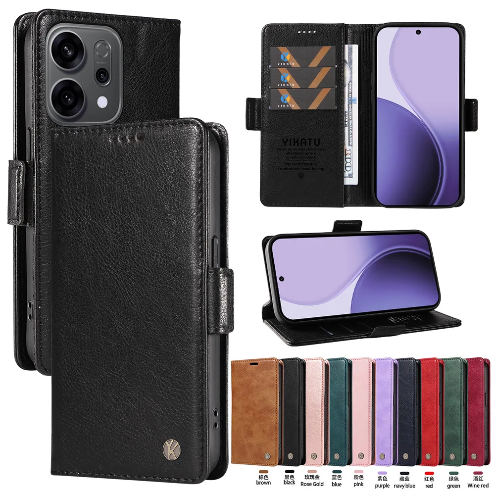 YIKATU YK-007 For OPPO Reno 14 5G Leather Phone Cover Magnetic Side Clasps Protective Case