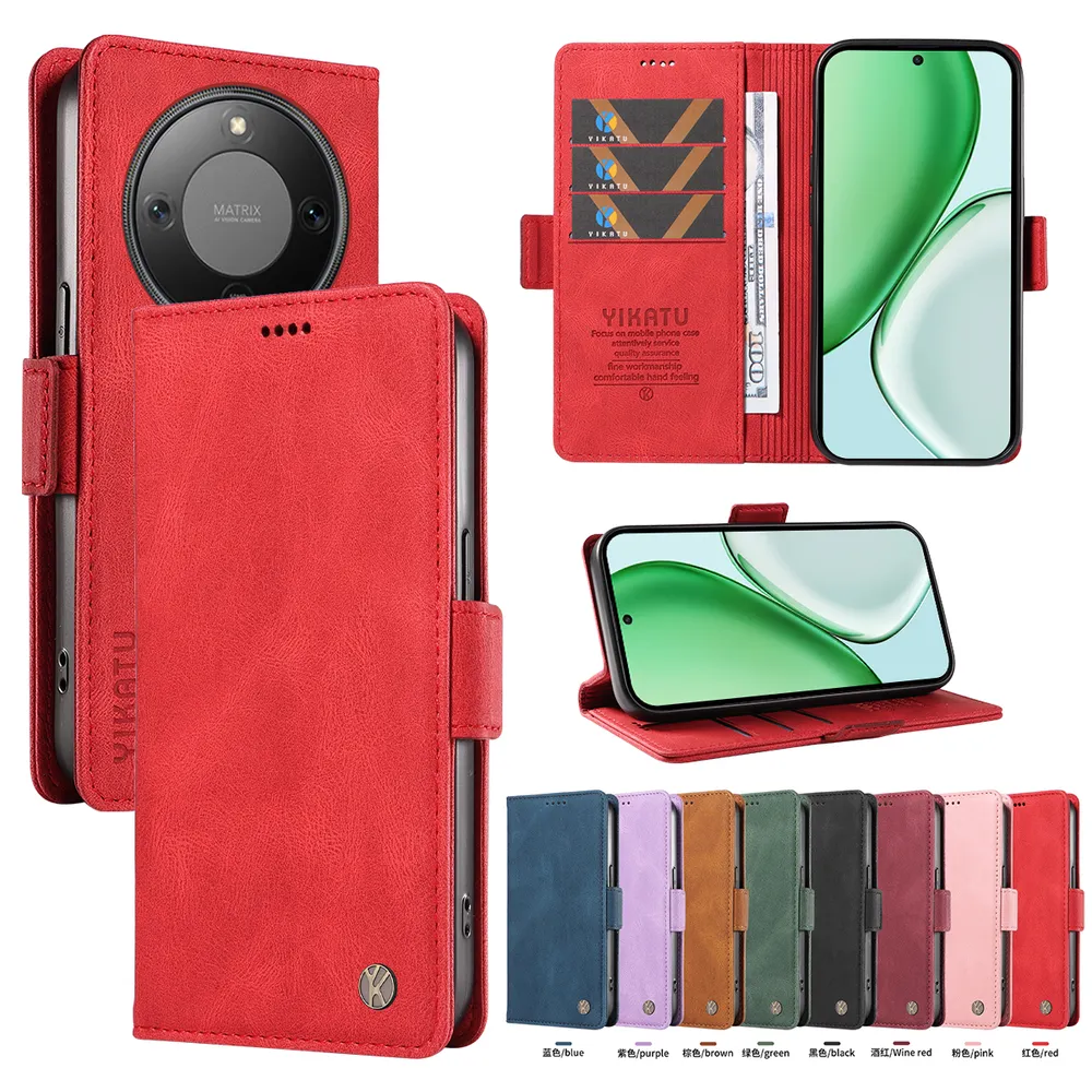 YIKATU YK-005 For Honor X9D 5G PU Leather Wallet Case Skin-touch Stand Magnetic Closure Phone Cover
