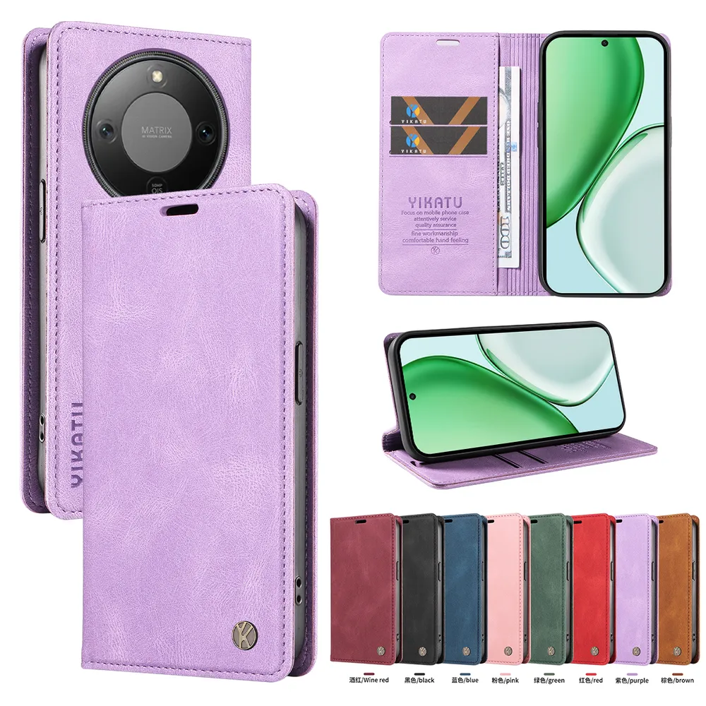 YIKATU YK-004 For Honor X9D 5G Magnetic Case Skin-touch Leather Stand Wallet Phone Cover 