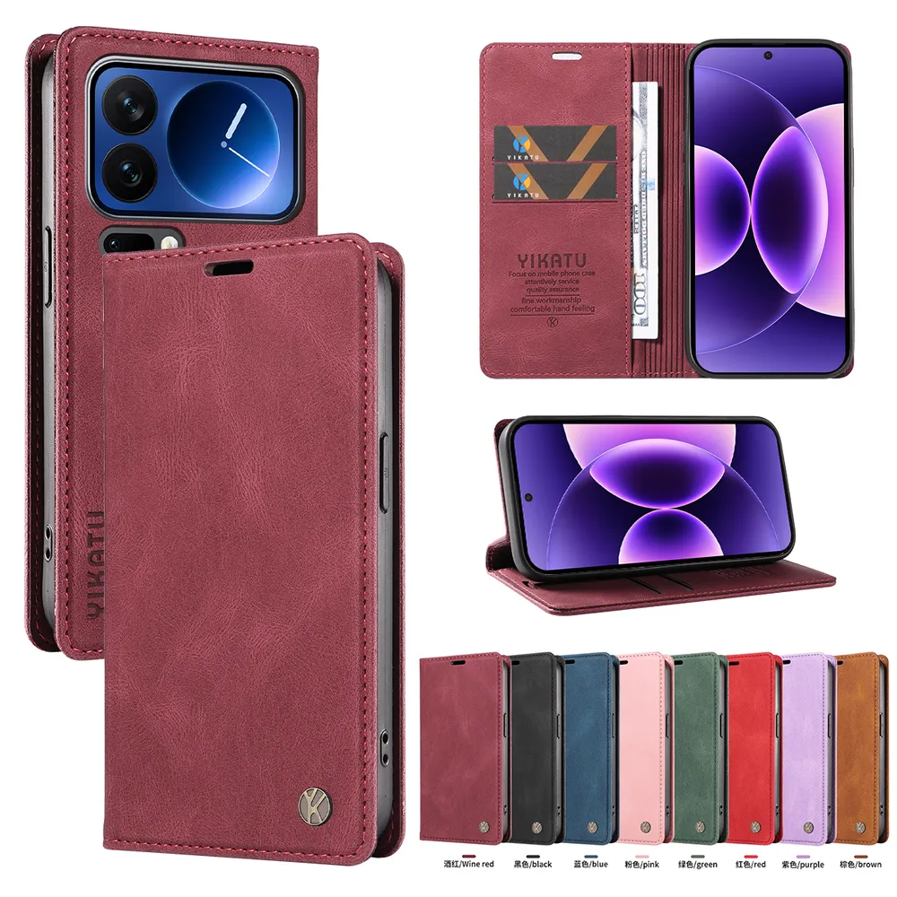 YIKATU YK-004 For Xiaomi 17 Pro Magnetic Case Skin-touch Leather Stand Wallet Phone Cover 