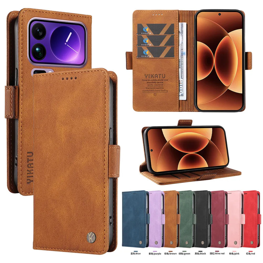 YIKATU YK-005 For Xiaomi 17 Pro Max PU Leather Wallet Case Skin-touch Stand Magnetic Closure Phone Cover