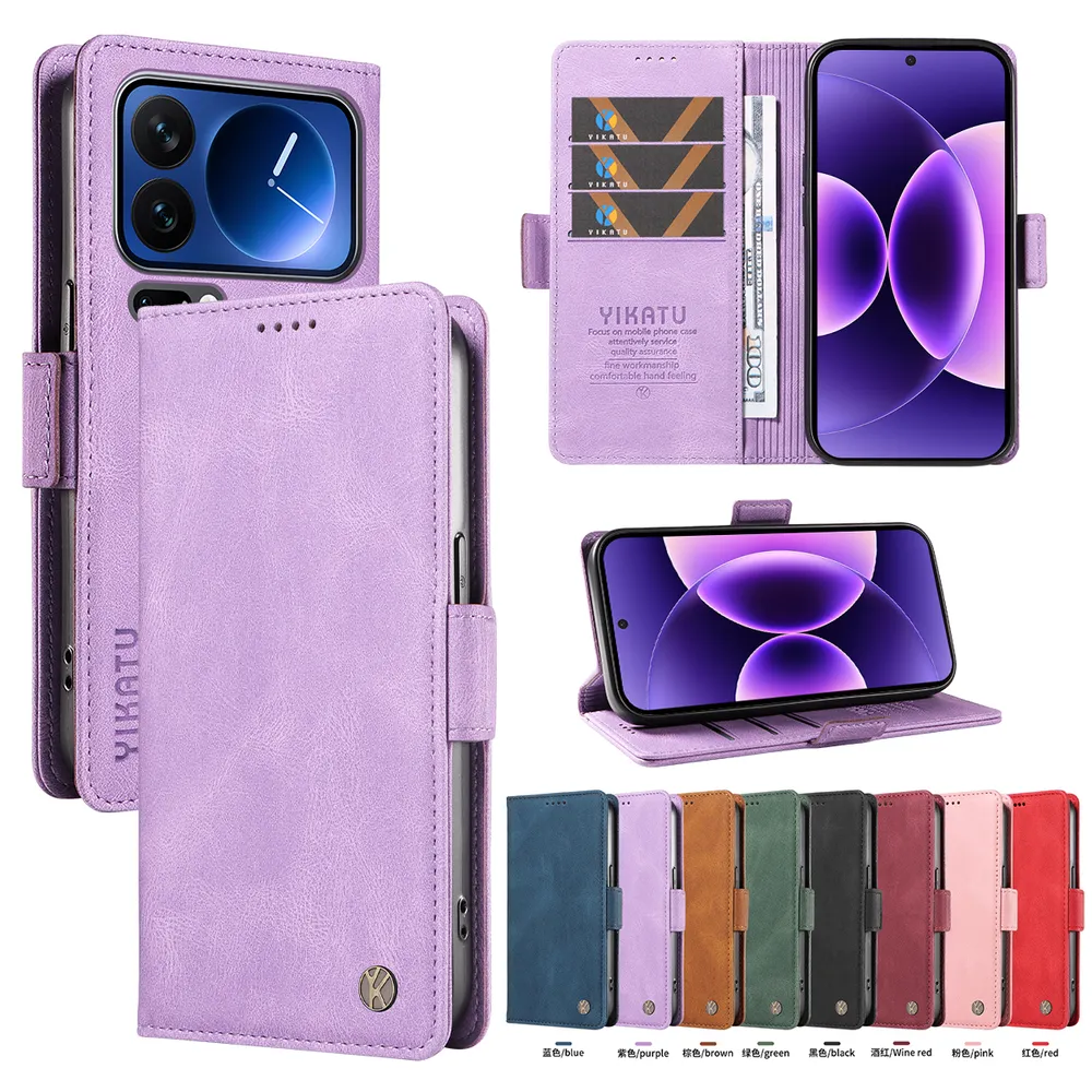 YIKATU YK-005 For Xiaomi 17 Pro PU Leather Wallet Case Skin-touch Stand Magnetic Closure Phone Cover