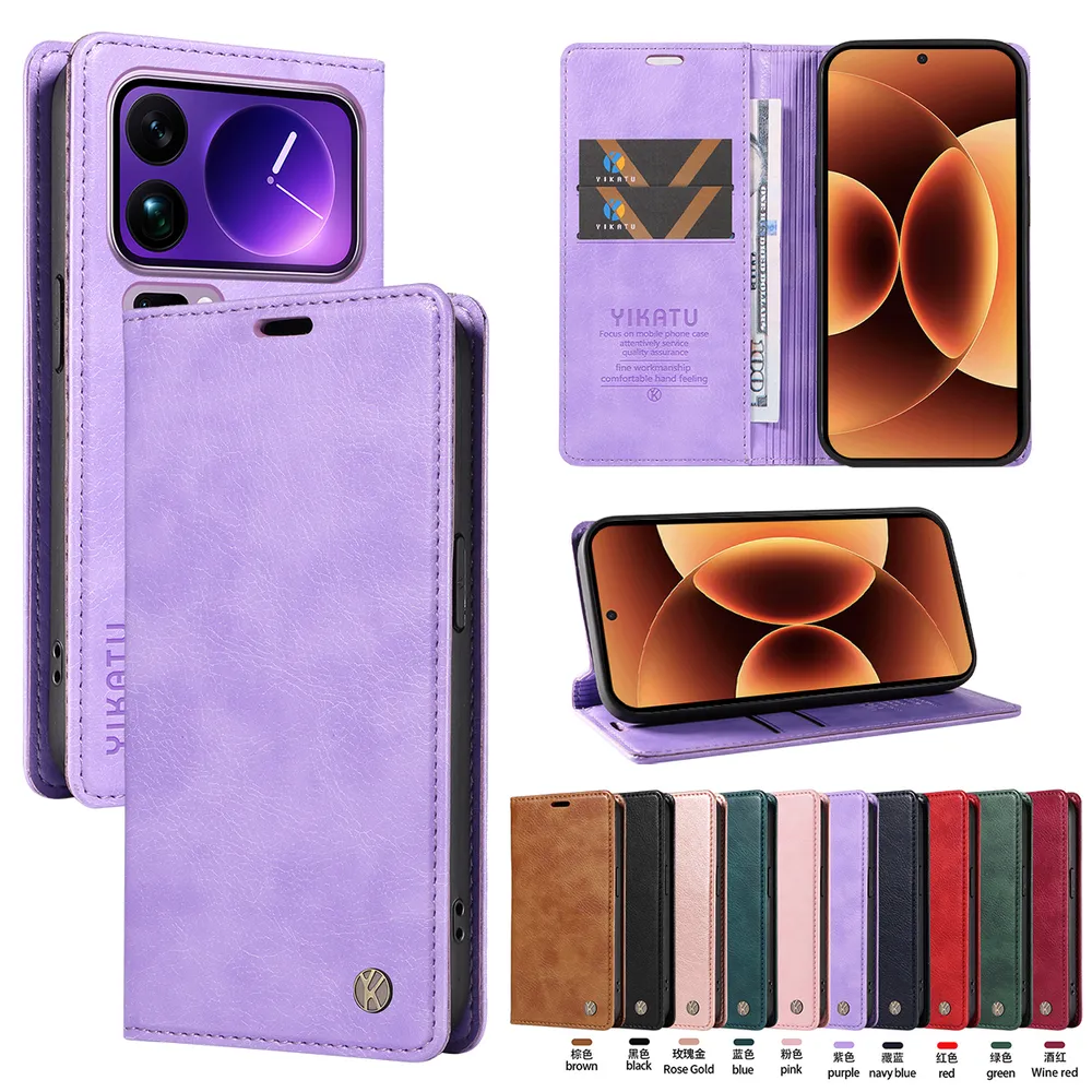 YIKATU YK-006 For Xiaomi 17 Pro Max Leather Wallet Case Magnetic Closing Flip Phone Cover