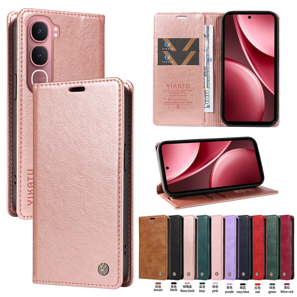YIKATU YK-006 For Vivo Y31 5G Leather Wallet Case Magnetic Closing Flip Phone Cover