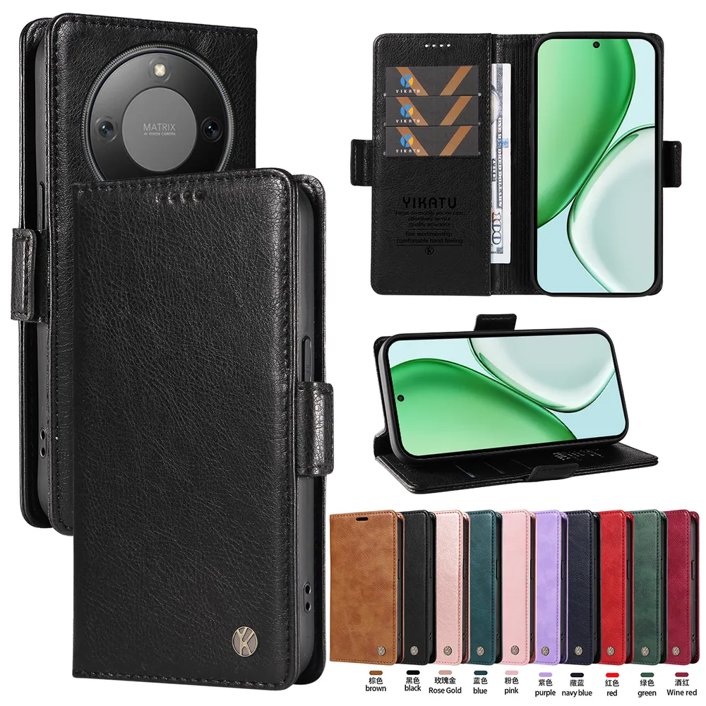 YIKATU YK-007 For Honor X70 5G Leather Phone Cover Magnetic Side Clasps Protective Case
