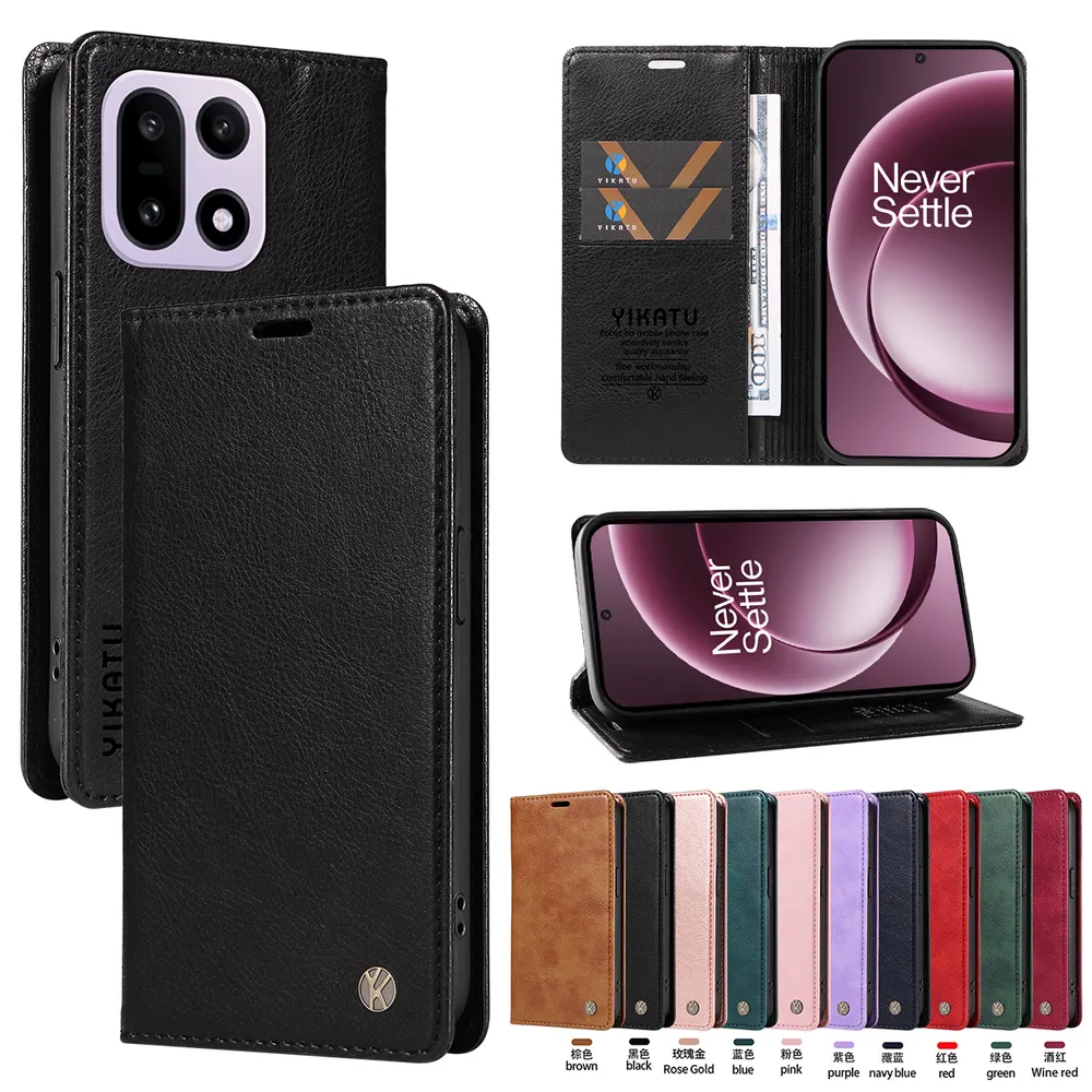 YIKATU YK-006 For Oneplus 15 Leather Wallet Case Magnetic Closing Flip Phone Cover