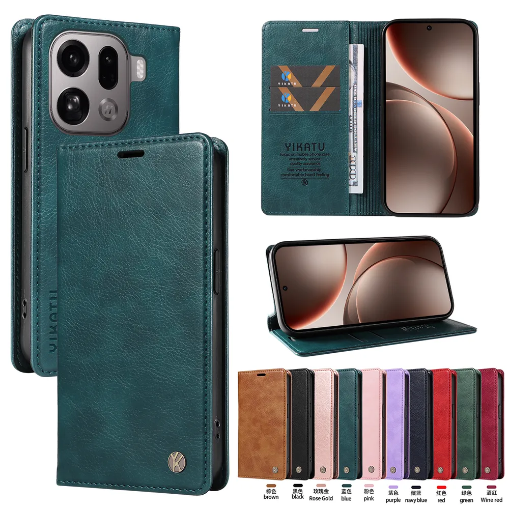 YIKATU YK-006 For OPPO Find X9 Pro Leather Wallet Case Magnetic Closing Flip Phone Cover