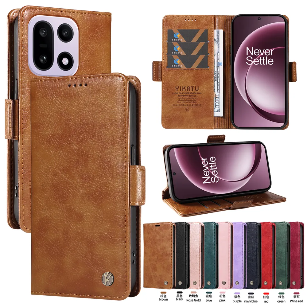 YIKATU YK-007 For Oneplus 15 Leather Phone Cover Magnetic Side Clasps Protective Case