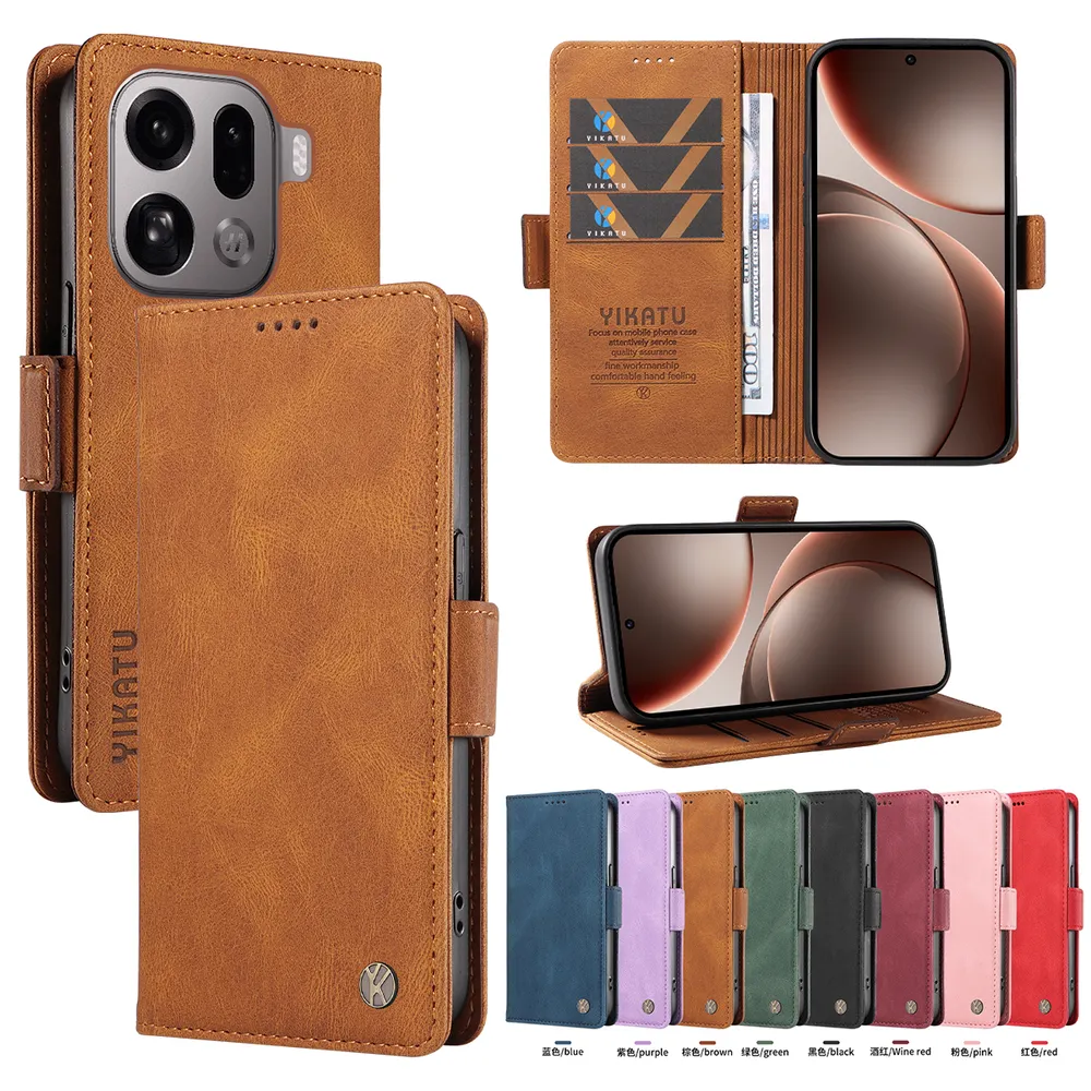 YIKATU YK-005 For OPPO Find X9 Pro PU Leather Wallet Case Skin-touch Stand Magnetic Closure Phone Cover