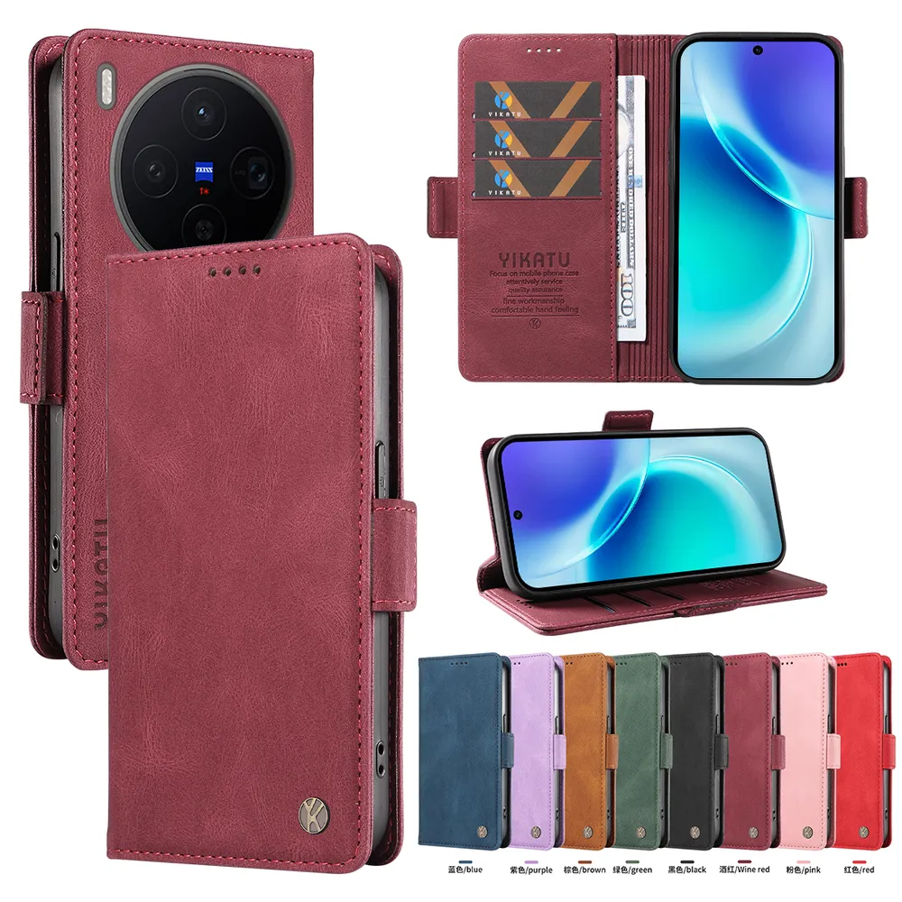 YIKATU YK-005 For VIVO X300 PU Leather Wallet Case Skin-touch Stand Magnetic Closure Phone Cover