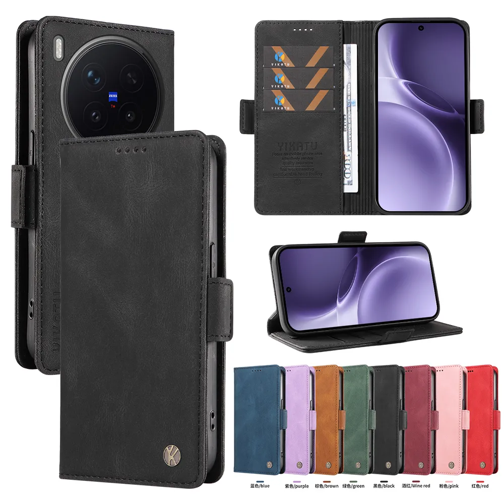 YIKATU YK-005 For VIVO X300 Pro PU Leather Wallet Case Skin-touch Stand Magnetic Closure Phone Cover