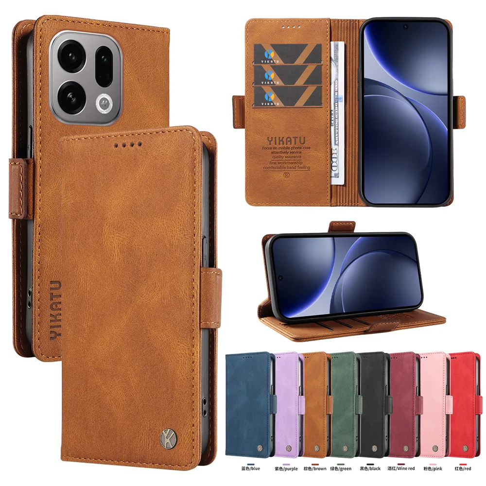 YIKATU YK-005 For OPPO Find X9 PU Leather Wallet Case Skin-touch Stand Magnetic Closure Phone Cover