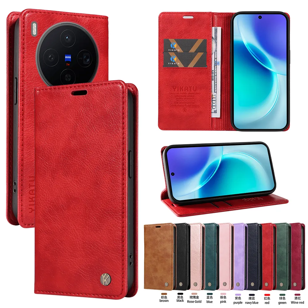 YIKATU YK-006 For VIVO X300 Leather Wallet Case Magnetic Closing Flip Phone Cover