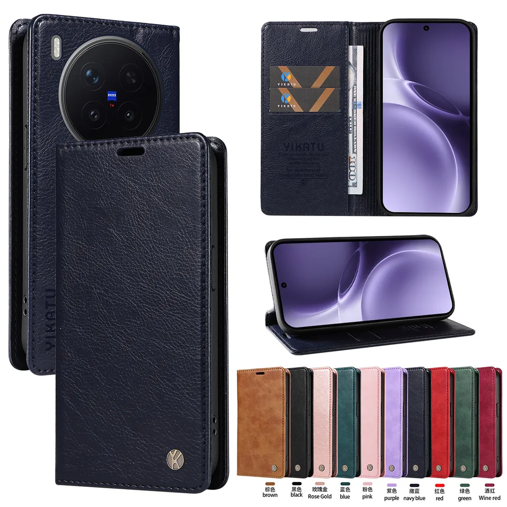 YIKATU YK-006 For VIVO X300 Pro Leather Wallet Case Magnetic Closing Flip Phone Cover