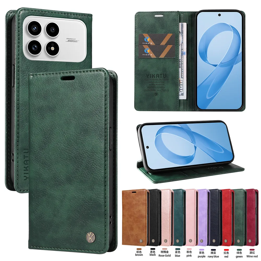 YIKATU YK-006 For Xiaomi Redmi K90 5G Leather Wallet Case Magnetic Closing Flip Phone Cover