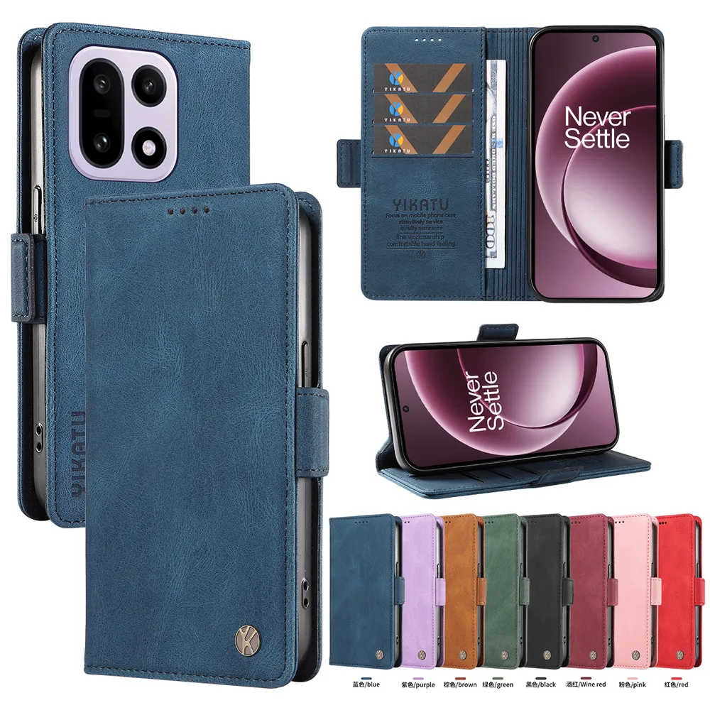 YIKATU YK-005 For Oneplus 15 PU Leather Wallet Case Skin-touch Stand Magnetic Closure Phone Cover