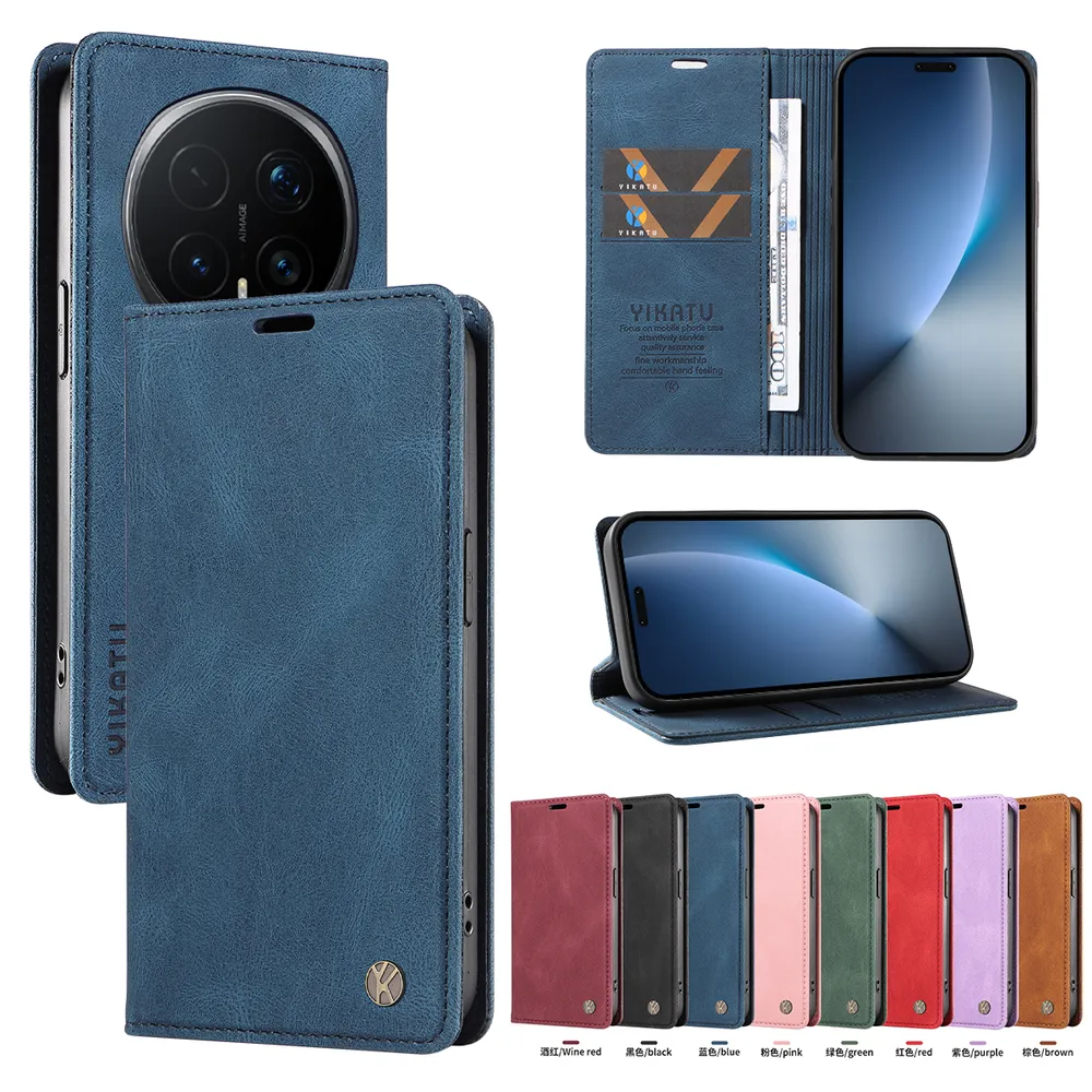 YIKATU YK-004 For Honor Magic 8 Pro Magnetic Case Skin-touch Leather Stand Wallet Phone Cover 