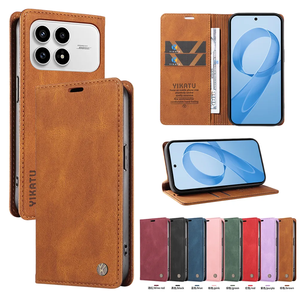 YIKATU YK-004 For Xiaomi Redmi K90 5G Magnetic Case Skin-touch Leather Stand Wallet Phone Cover 