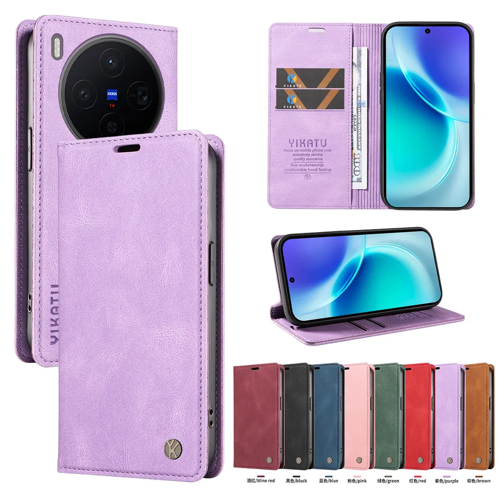 YIKATU YK-004 For VIVO X300 Magnetic Case Skin-touch Leather Stand Wallet Phone Cover 