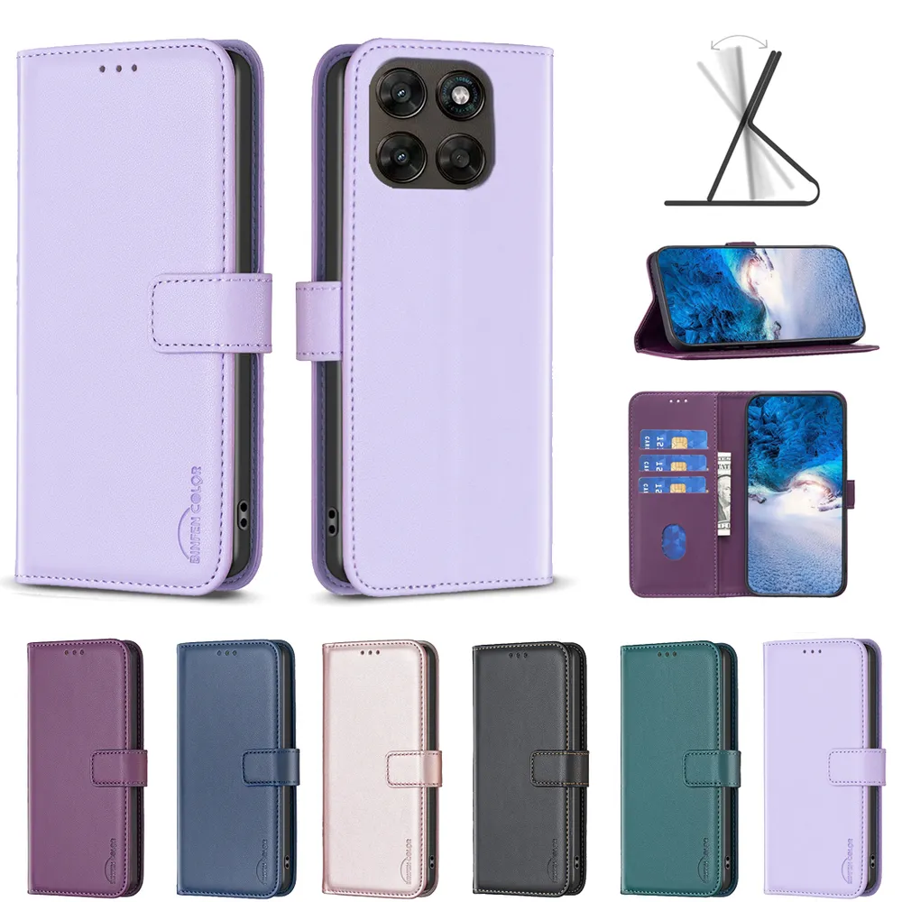 BINFEN COLOR BF17 For Motorola Moto G67 / G77 PU Leather Wallet Case Magnetic Folio Flip Stand Phone Cover