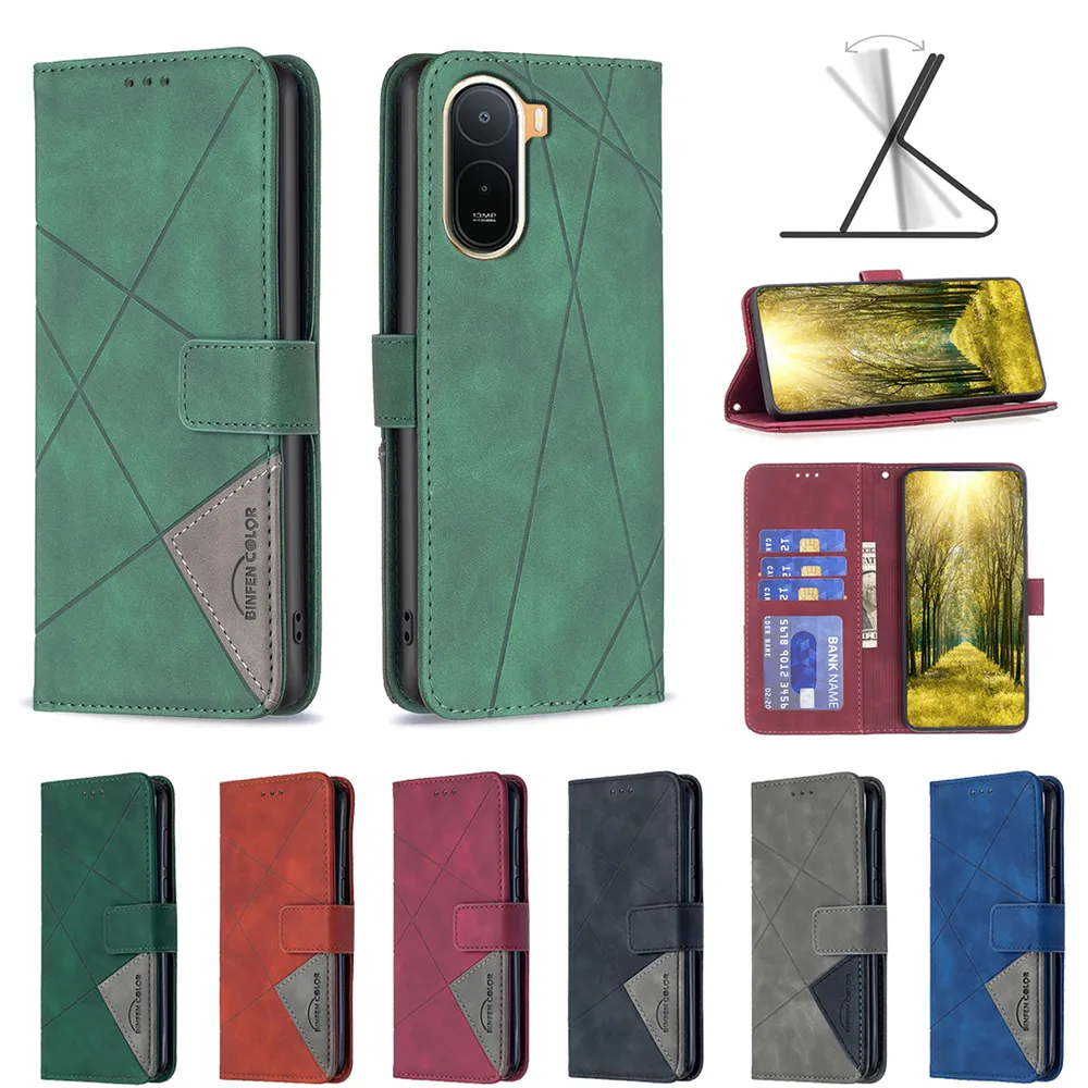 BF05 For Xiaomi Redmi A7 Pro Stitching Rhombus Pattern Folio Flip PU Leather Wallet Phone Case