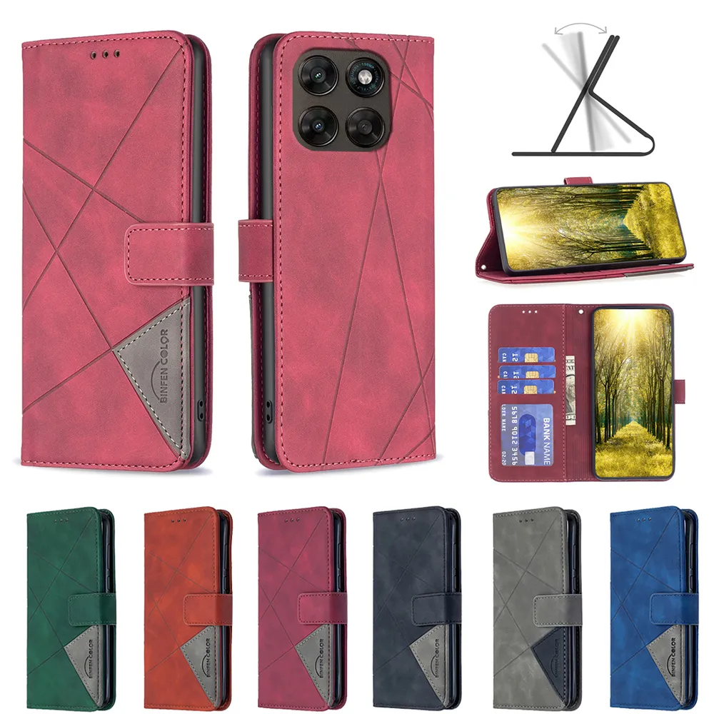 BF05 For Motorola Moto G67 / G77 Stitching Rhombus Pattern Folio Flip PU Leather Wallet Phone Case