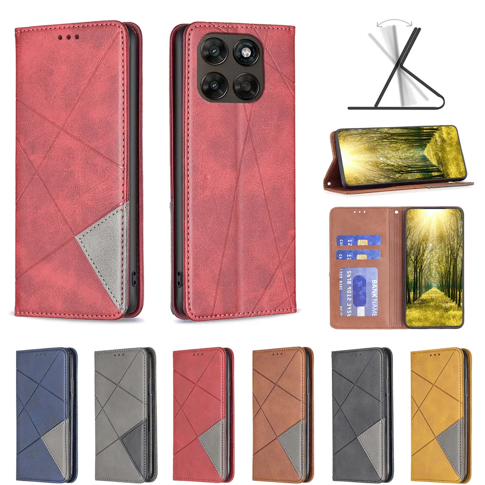 For Motorola Moto G67 / G77 Stitching Rhombus Pattern Folio Flip PU Leather Wallet Phone Case