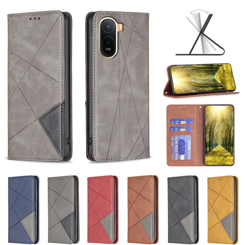 For Xiaomi Redmi A7 Pro Stitching Rhombus Pattern Folio Flip PU Leather Wallet Phone Case