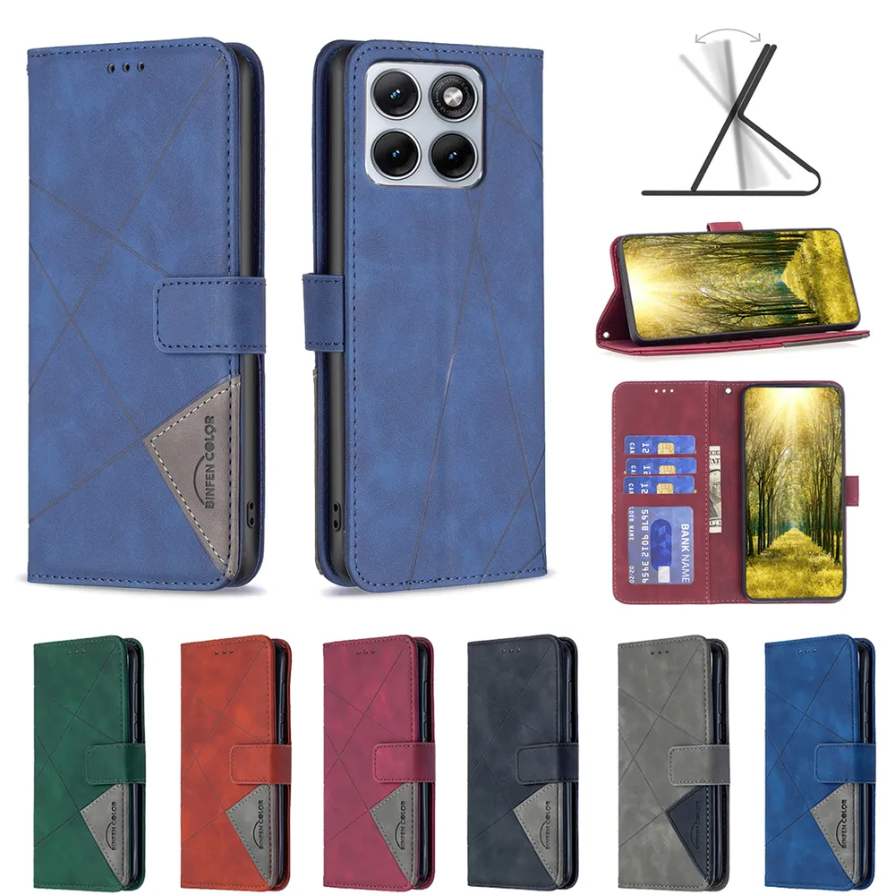 BF05 For Motorola Moto Edge 70 Fusion 5G Stitching Rhombus Pattern Folio Flip PU Leather Wallet Phone Case