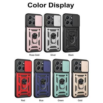 Motorola G77/G67 Ring Holder Kickstand Camera Slide Cover Design PC + TPU Phone Back Cover Case